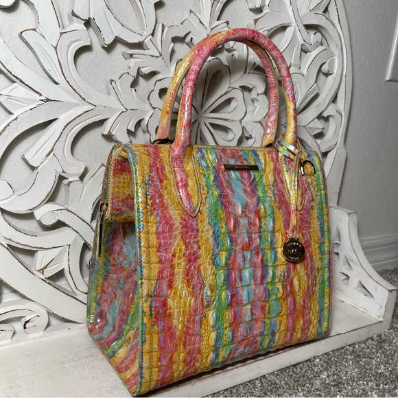 SOLD Brahmin Saltwater Taffy Small Caroline Satchel Pink Green Yellow Purple - Picture 3 of 9